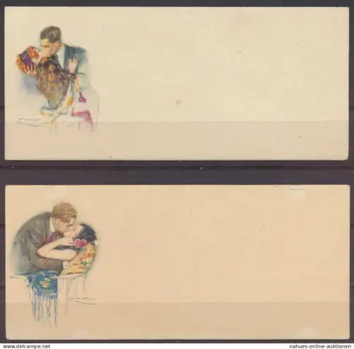 Italien 4 wunderschöne Litho Künstler Ansichtskarten im Format 13,2x6cm