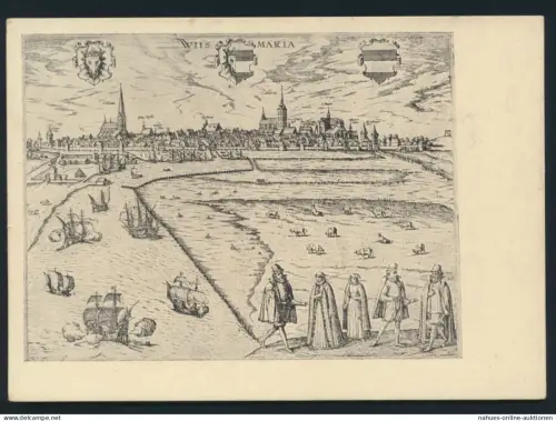 Ansichtskarte Wismar nach einer Radierung aus Braun Hogenberg um 1580