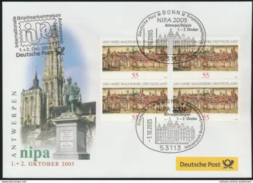 Motiv Philatelie Bund Brief Viererblock 2487 Magdeburg Ausstellung Belgien