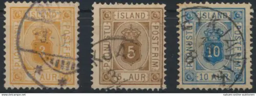 Island Dienst D 3-5 A Ziffer und Krone Ausgabe 1876 gstempelt Kat 78,00