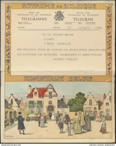 Belgien Schmuck Telegramm Künstler Arm Lyney Rathaus Hochzeit 1954 Weihnachten