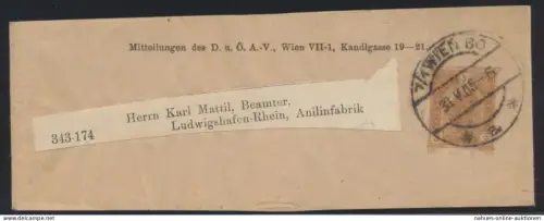 Österreich Privatganzsache Streifband Wien Ludwigshafen 3 H. Franz Joseph Wien60
