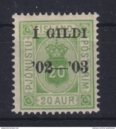 Island D 15 A ungebraucht 20 A grün Dienstmarke Aufdruck