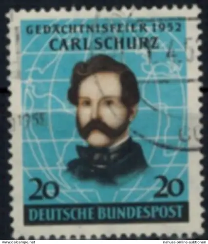 Bund 155 Carl Schurz gestempelt 1952 Pionier Politiker