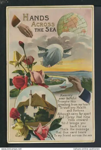 Zeppelin Weltkugel Globus Ansichtskarte Leeds Großbritannien Lauterbach Baden -