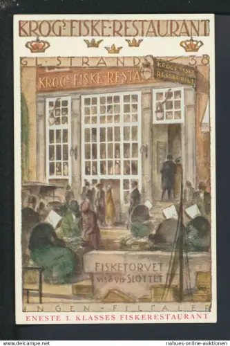 Künstler Ansichtskarte sign. Dänemark Kopenhagen Krogs Fischrestaurant