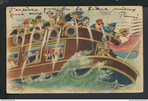Arthur Thiele Kunst seltene Künstler Ansichtskarte Jugoslavien Boot Humor mit