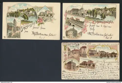 Saargemünd Frankreich Sammlung von 3 alten Litho Ansichtskarten aus Nachlass