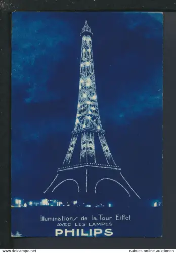 Philips Reklame Ansichtskarte Paris Frankreich Eiffel Turm mit Beleuchtung tolle