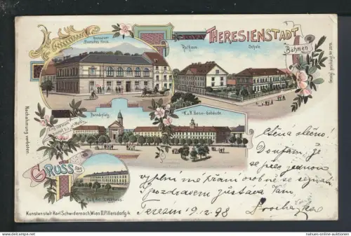 Litho Ansichtskarte Theresienstadt Tschechien Restaurant Garnisonskirche Prag KuK
