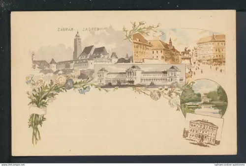 Ungarn Litho Ganzsache Ansichtskarte Zagreb Kroatien Ungarische Post