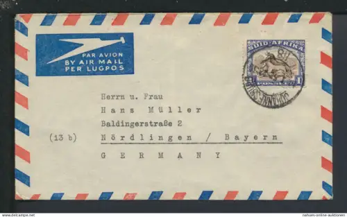 Flugpost Airmail Brief Südafrika Johannesburg Nördlingen Bayern