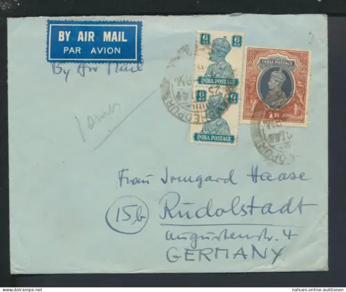 Flugpost Airmail Brief Indien Jamshedpur Rudolfstadt Thüringen