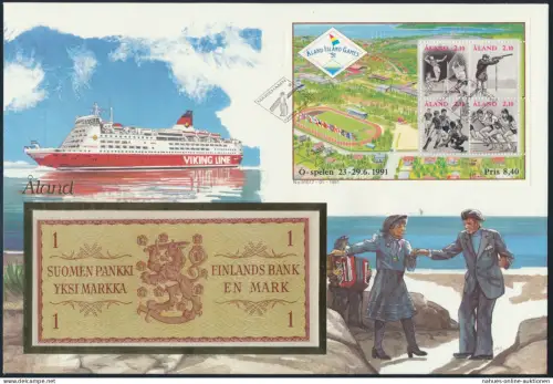 Geldschein Banknote Banknotenbrief Äland 1991 schön und exotisches Motiv