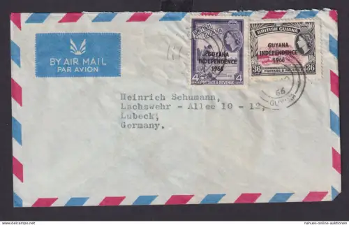 Luftpost British Guiana Brief MIF mit Aufdruck Independence nach Lübeck 1966