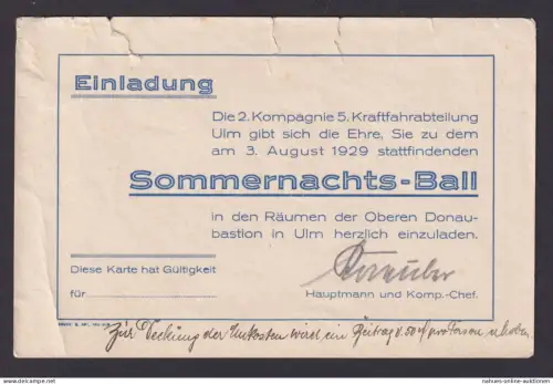 Einladungskarte Sommernachtsball Ulm Obere Donaubastion 2. Kompagnie 5.Kraftfahr