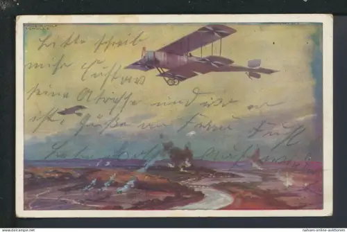 Ansichtskarte Deutsches Reich Flugzeug historisch Doppeldecker Zweibrücken 1915