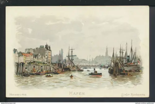 Litho Ansichtskarte Hamburg Hafen Reklame Hoffmann Stärke Katze siehe Rückseite