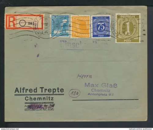 All. Besetzung R-Brief Deutsche Post Gemeinschaft Chemnitz 24.06.1948 !