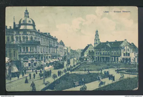 Ansichtskarte Libau Lettland Grosse Strasse Kais. Deutsche Bahnpost Ostgebiete