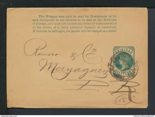 Britische Kolonien Ganzsache Trinidad Übersee Streifband Queen Victoria