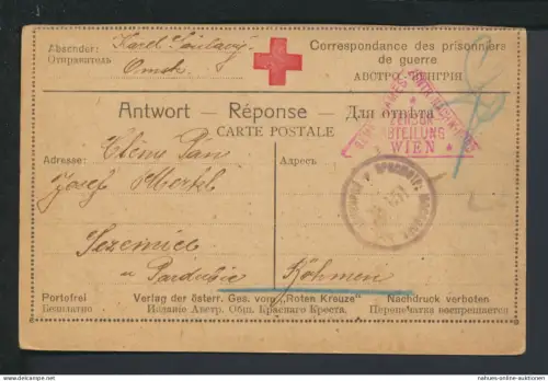 Kriegsgefangenenpost Russland 1917 Stempel Zensur Abteilung Wien Böhmen