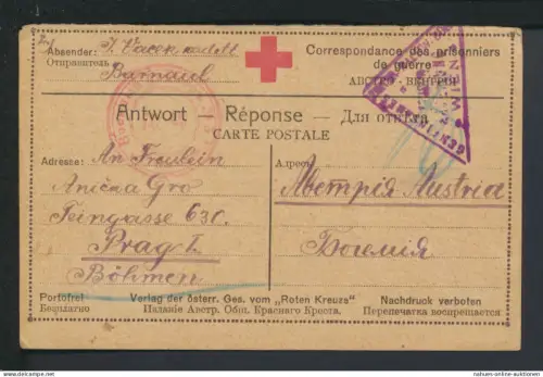 Kriegsgefangenenpost Russland 1915 Stempel Zensur Abteilung Wien Prag Böhmen