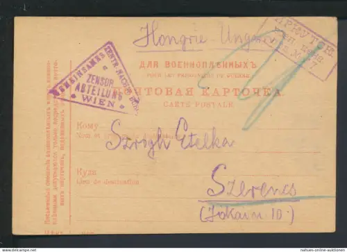 Kriegsgefangenenpost Russland 1917 Szerencs Ungarn