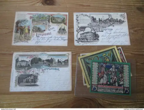 Ansichtskarten Lippspringe Nachlass Sammlung von 11 AK incl. Lithos + Notgeld +