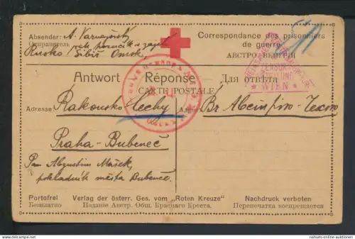 Kriegsgefangenenpost Russland 1917 Stempel Zensur Abteilung Wien Prag Böhmen