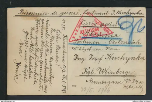 Kriegsgefangenenpost Russland 1916 Stempel Zensur Abteilung Wien Prag Böhmen