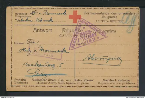 Kriegsgefangenenpost Russland 1917 Stempel Zensur Abteilung Wien Prag Böhmen