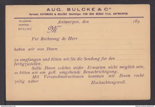 Belgien Privatganzsache bzw. Zudruck Aug. Bulcke & Co. Antwerpen