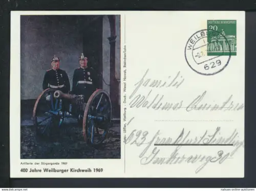 Bund Privatganzsache Sonderpostkarte 400 Jahre Kirchweih Weilburg Hessen 1970