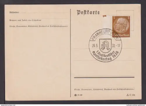 Deutsches Reich Brief SST Großdeutscher Apothekentag 1938 Frankfurt Hessen PK