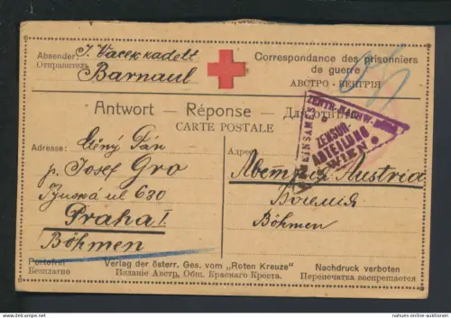 Kriegsgefangenenpost Russland 1917 Stempel Zensur Abteilung Wien Prag Böhmen