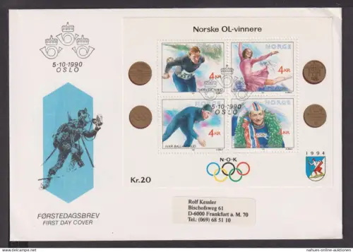 Briefmarken Norwegen Europa Brief Block 1990 Norwegische Olympia Sieger