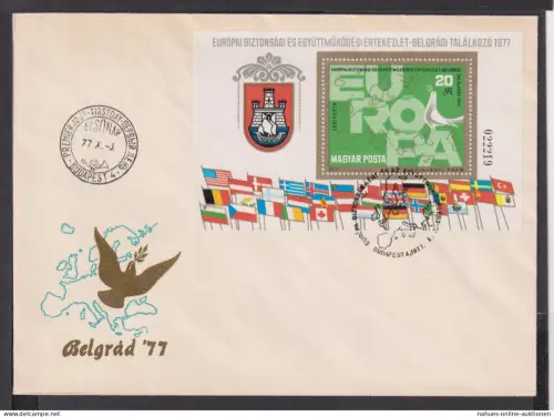 Briefmarken Ungarn Europa Brief Block 1977 Europäische Freidenskonferenz Belgrad