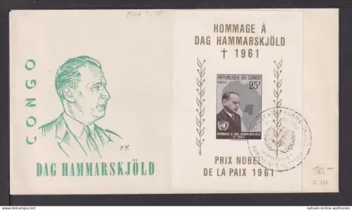 Briefmarken Kongo Afrika Brief Block 1961 Friedens Nobelpreis Dag Hammarskjöld