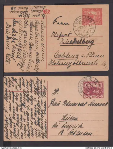 Tschechien zwei Ganzsachen Usti n Labem Aussig bzw Budejovice n. Lüben Schlesien