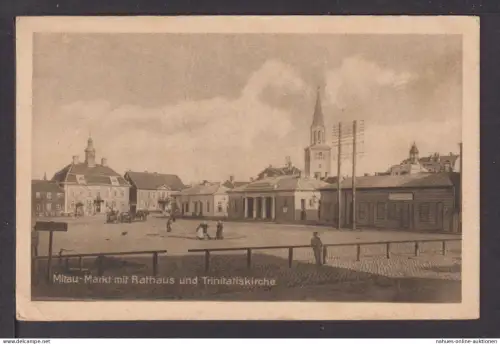 Ansichtskarte Mitau Lettland Markt mit Rathaus und Trinitaliskirche
