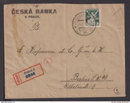Tschechoslowakei R Brief EF 250 Prag Berlin SW 48 Zensur Aufkleber Gesetz 1324