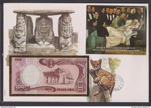 Geldschein Banknote Banknotenbrief Kolumbien Südamerika exotisches Motiv