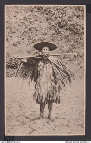 ASIEN Ansichtskarte Colombo Ceylon Sri Lanka Regenmantel aus Palmblättern Berlin