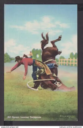 Ansichtskarte Künstlerkarte Rodeo Bill Sievers leaving Terreplane Iowa USA