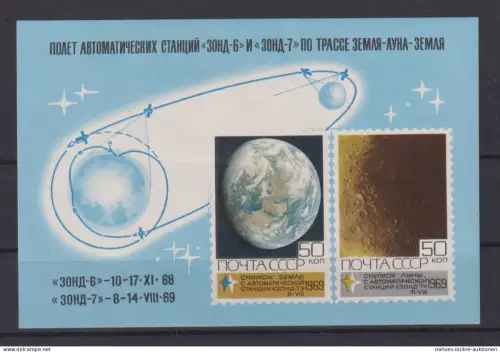 Sowjetunion Block 60 mit aufgedruckter Zähnung Luxus postfrisch Weltraum Kosmos