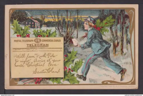 Jugendstil Künstler Litho Ansichtskarte Weihnachten Telegramm Santa Claus