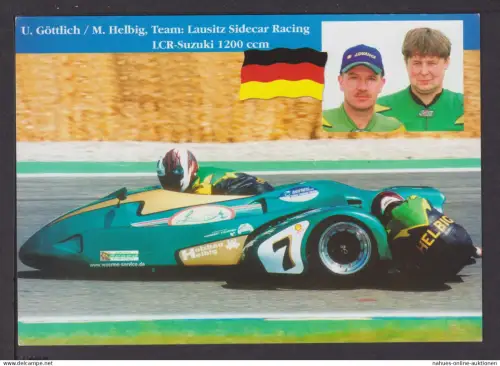 Ansichtskarte Motorrad Rennen U. Göttlich M. Helbig Team Lausitz Sidecar Racing
