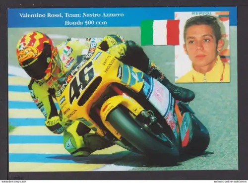 Ansichtskarte Motorrad Rennen Valentino Rossi Team Nastro Azurro Honda 500 ccm