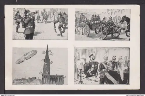 Zeppelin Ansichtskarte Strassburg Frankreich Der Strassburger Alarm Soldaten